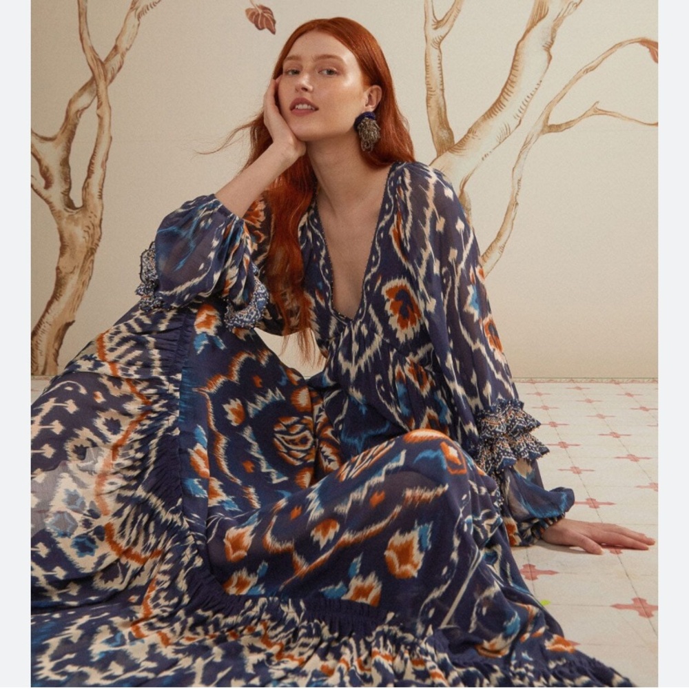 Farm Rio blue Pineaple Ikat Blue Maxi Dress